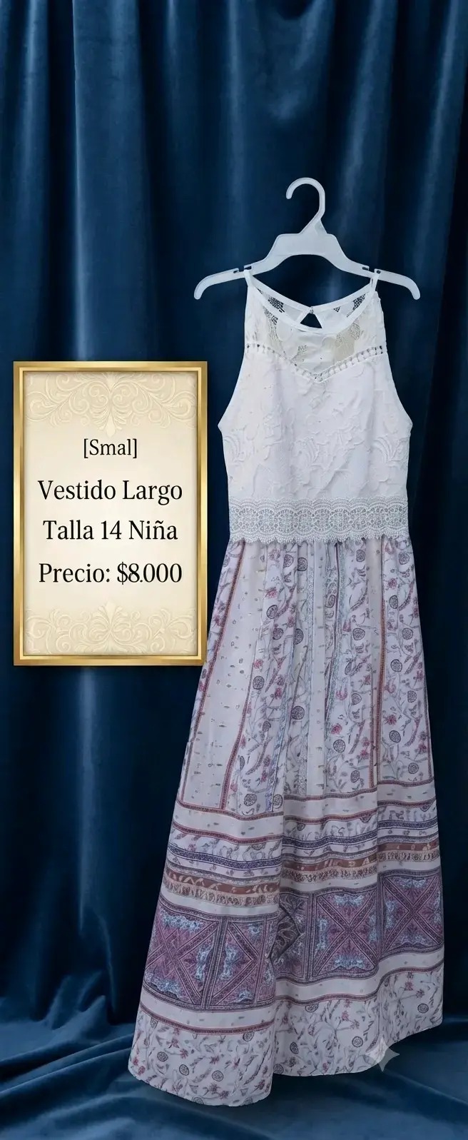 Vestido largo para niña talla 14 con diseño floral