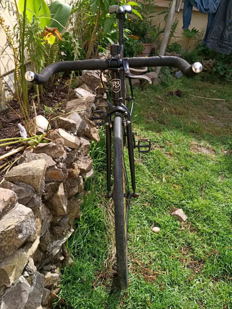 Bicicleta fixie negra con llantas doradas - 4