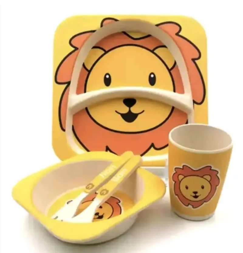 Set de alimentación infantil de bambú con diseño de león - 1