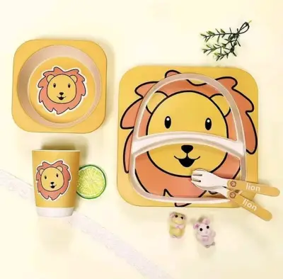 Set de alimentación infantil de bambú con diseño de león - miniatura 2