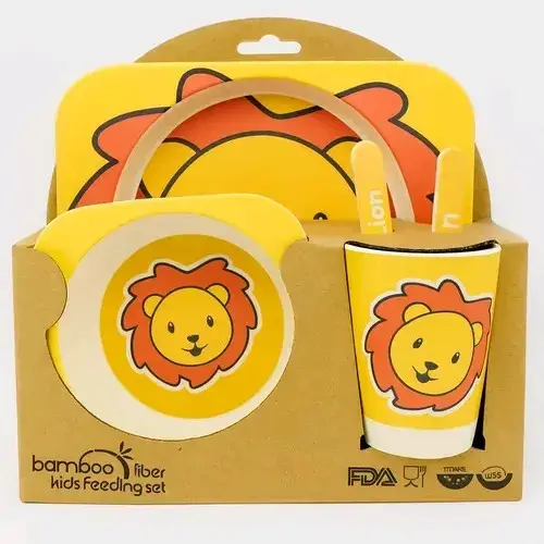 Set de alimentación infantil de bambú con diseño de león - 3