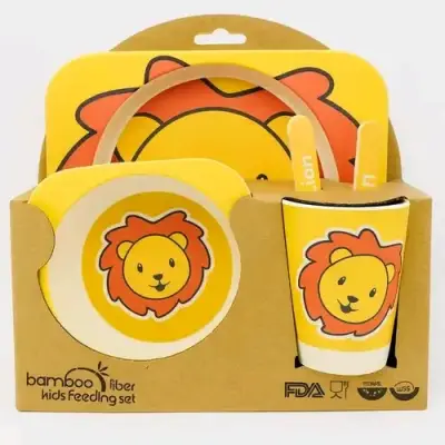 Set de alimentación infantil de bambú con diseño de león - miniatura 3