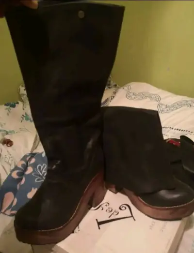 Botines de cuero negro con plataforma alta - miniatura 3