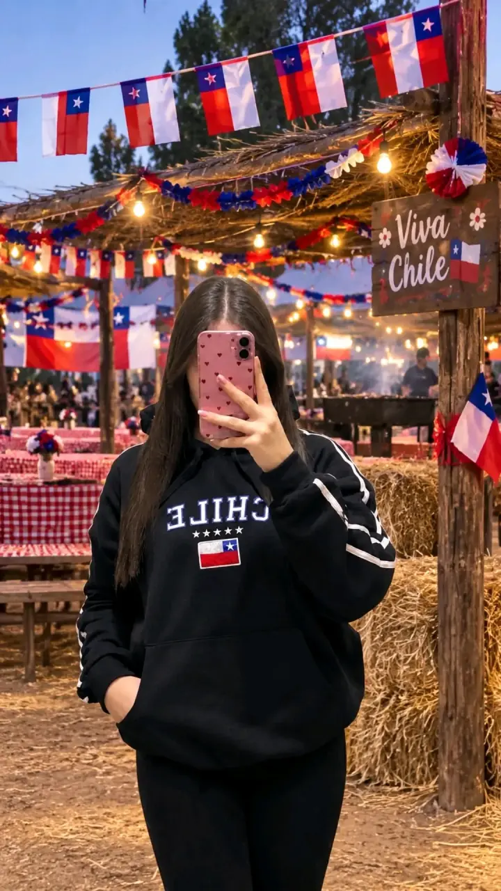 Polerón negro con diseño Chile