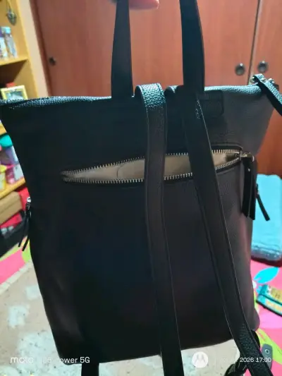 Mochila de cuero negra con bolsillos Gacel - miniatura 1