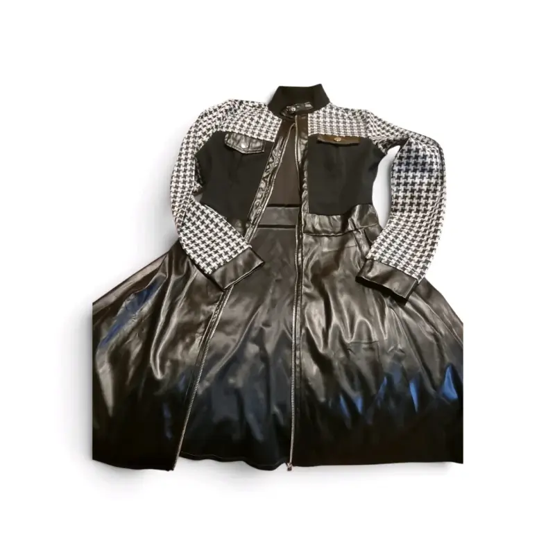 Vestido de cuero con estampado pata de gallo - 2