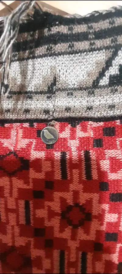 Poncho étnico rojo con flecos Greenfield - miniatura 3