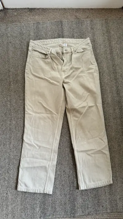 Pantalones beige de algodón para mujer - miniatura 1
