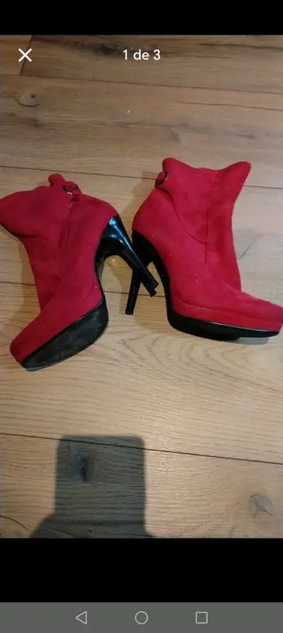Botines de tacón alto rojos para mujer - miniatura 2