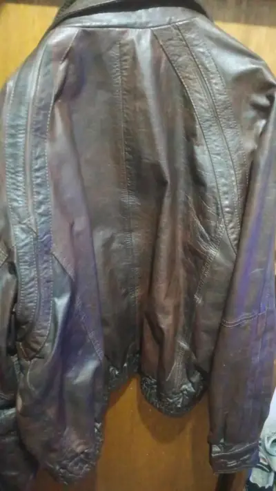 Chaqueta de cuero marrón vintage - miniatura 2