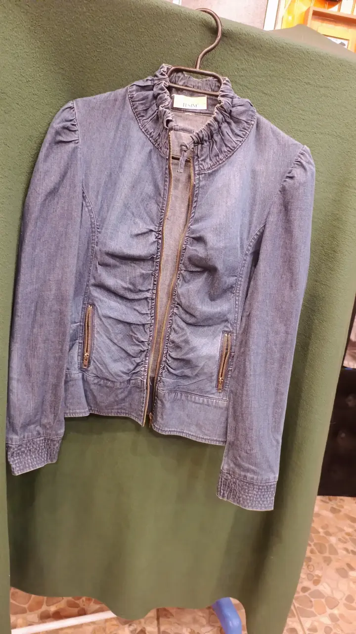 Chaqueta de mezclilla azul con volantes para mujer - 1