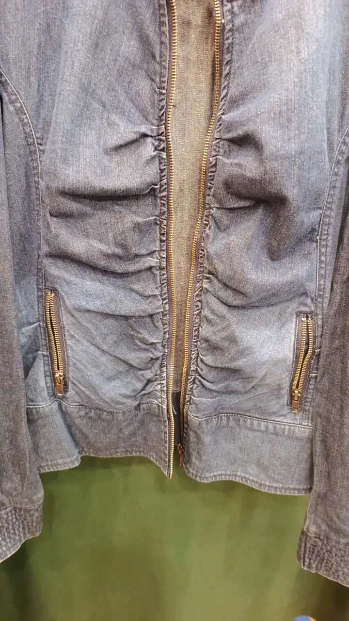 Chaqueta de mezclilla azul con volantes para mujer - 3