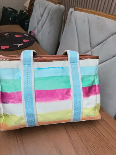 Bolso de mano Coach rayas multicolor - miniatura 2
