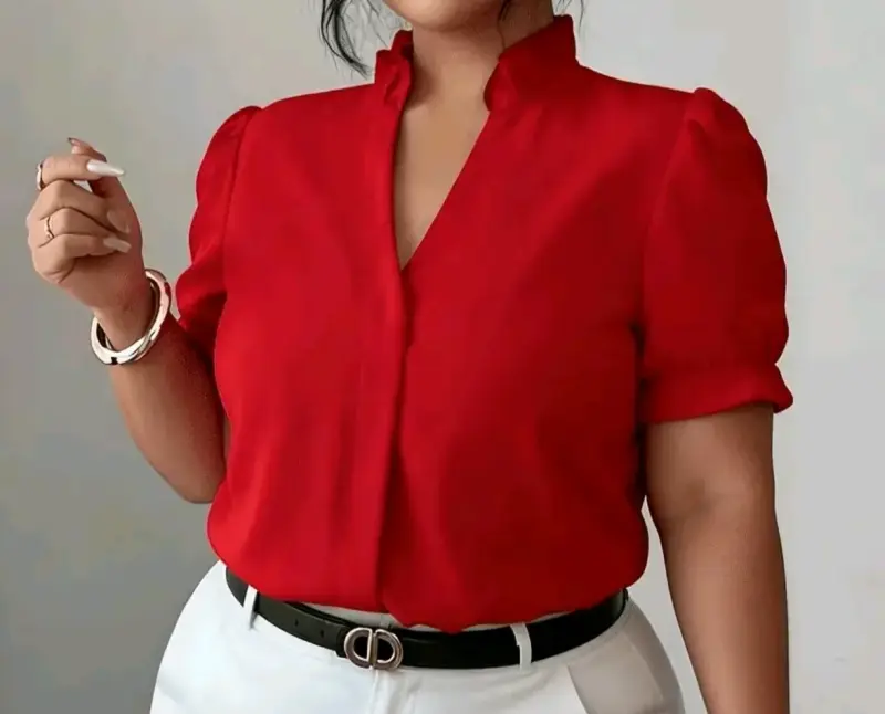 Blusa roja de manga corta para mujer - 1