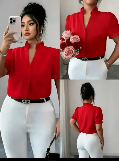 Blusa roja de manga corta para mujer - miniatura 2