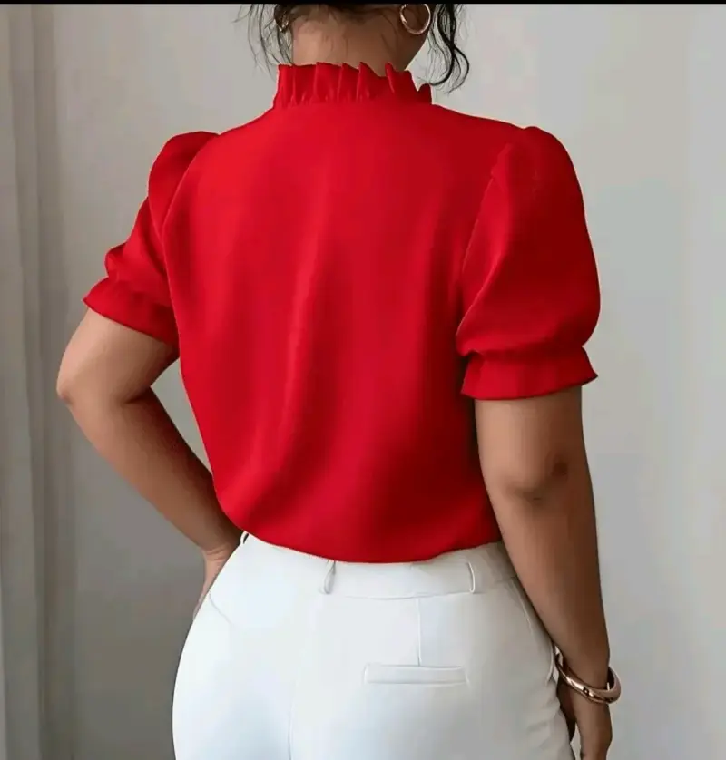 Blusa roja de manga corta para mujer - 3