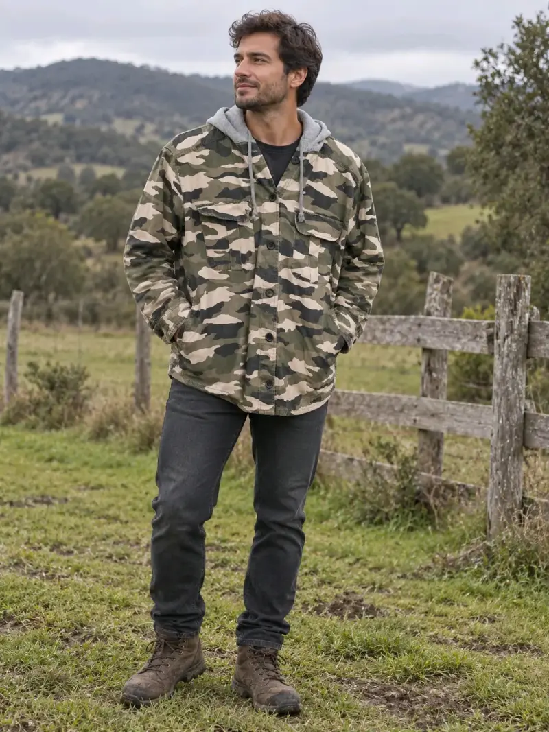 Chaqueta camuflada con capucha para hombre - 1