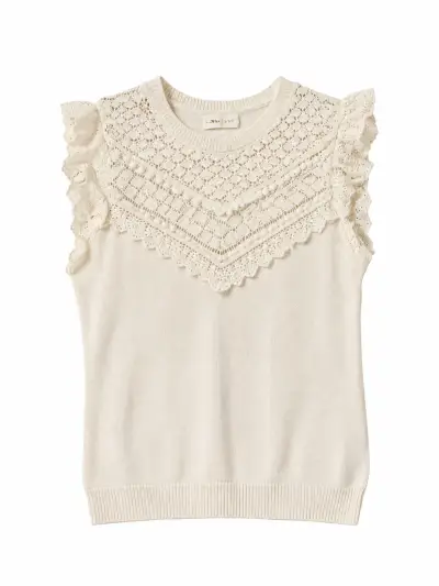 Blusa sin mangas de encaje color crema - miniatura 1