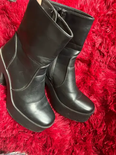 Botines de cuero negro con plataforma alta - miniatura 3