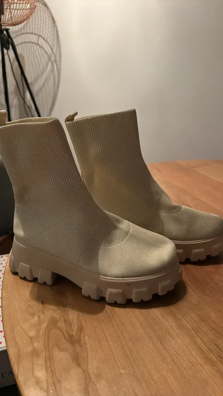 Botines beige de tela elástica para mujer - 1