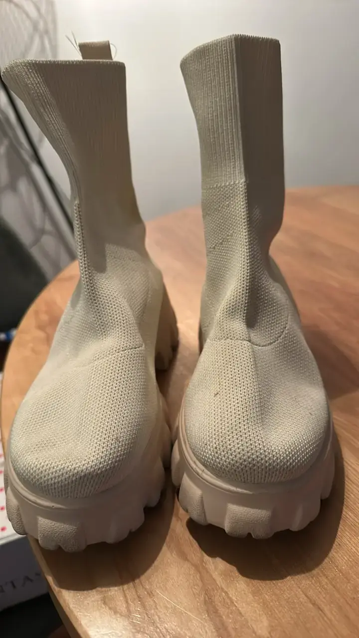 Botines beige de tela elástica para mujer - 3