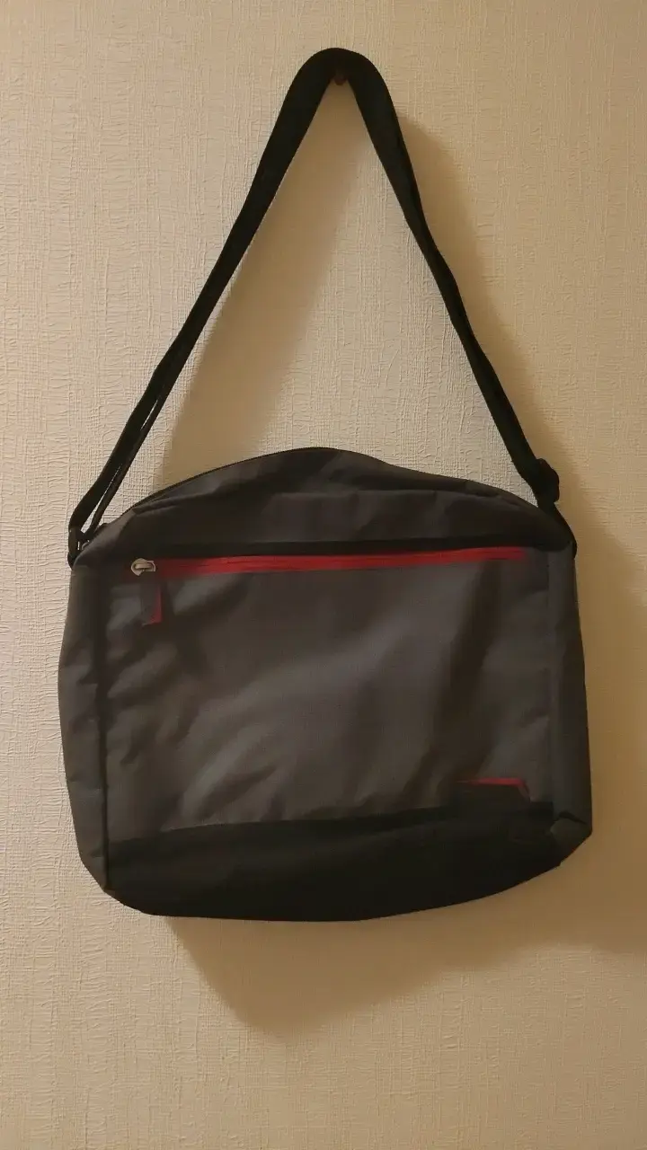 Bolso bandolera gris con interior rojo - 1