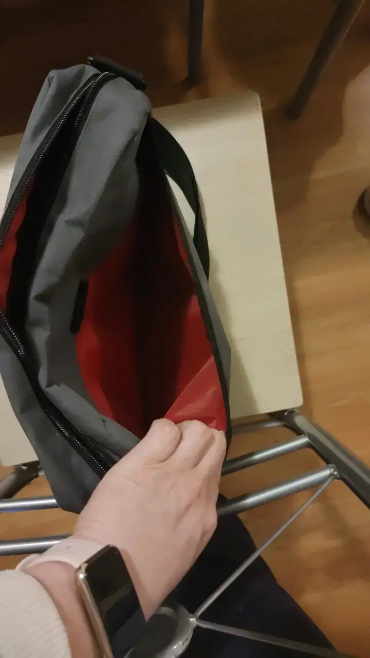 Bolso bandolera gris con interior rojo - 4