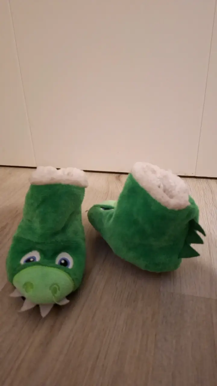 Pantuflas de dragón verdes para niños