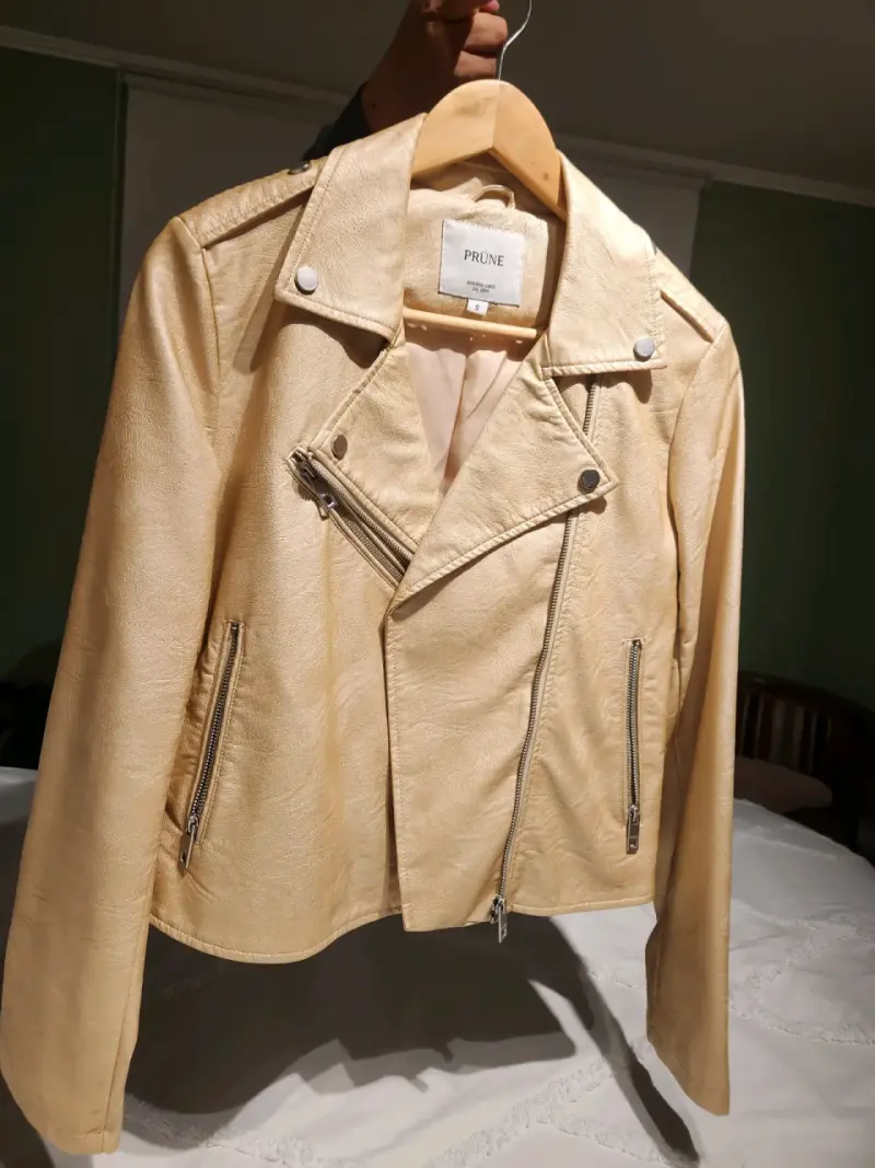 Chaqueta de cuero beige Prüne talla S - 1