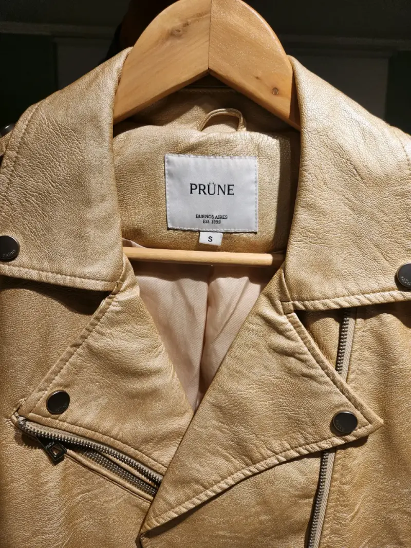 Chaqueta de cuero beige Prüne talla S - 3