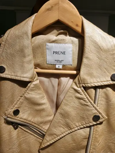 Chaqueta de cuero beige Prüne talla S - miniatura 3