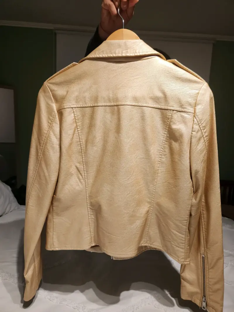 Chaqueta de cuero beige Prüne talla S - 4
