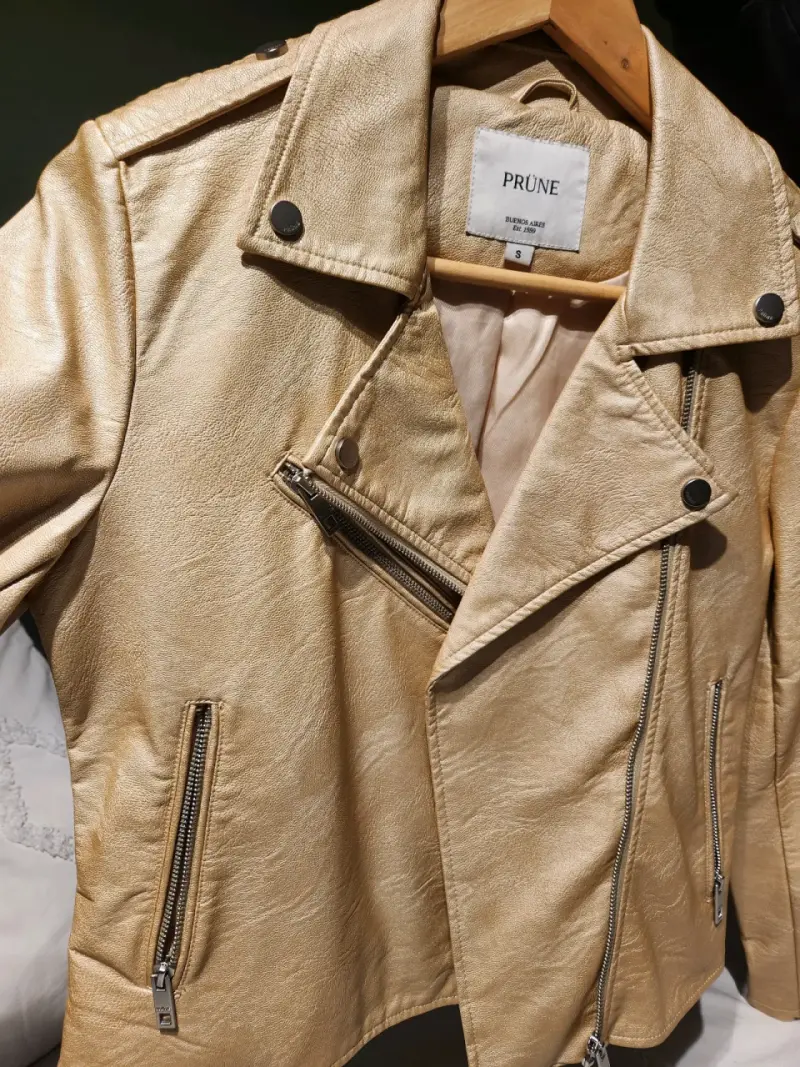 Chaqueta de cuero beige Prüne talla S - 6