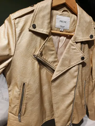Chaqueta de cuero beige Prüne talla S - miniatura 6