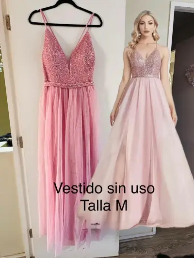 Vestido de fiesta rosa sin uso talla M - miniatura 1