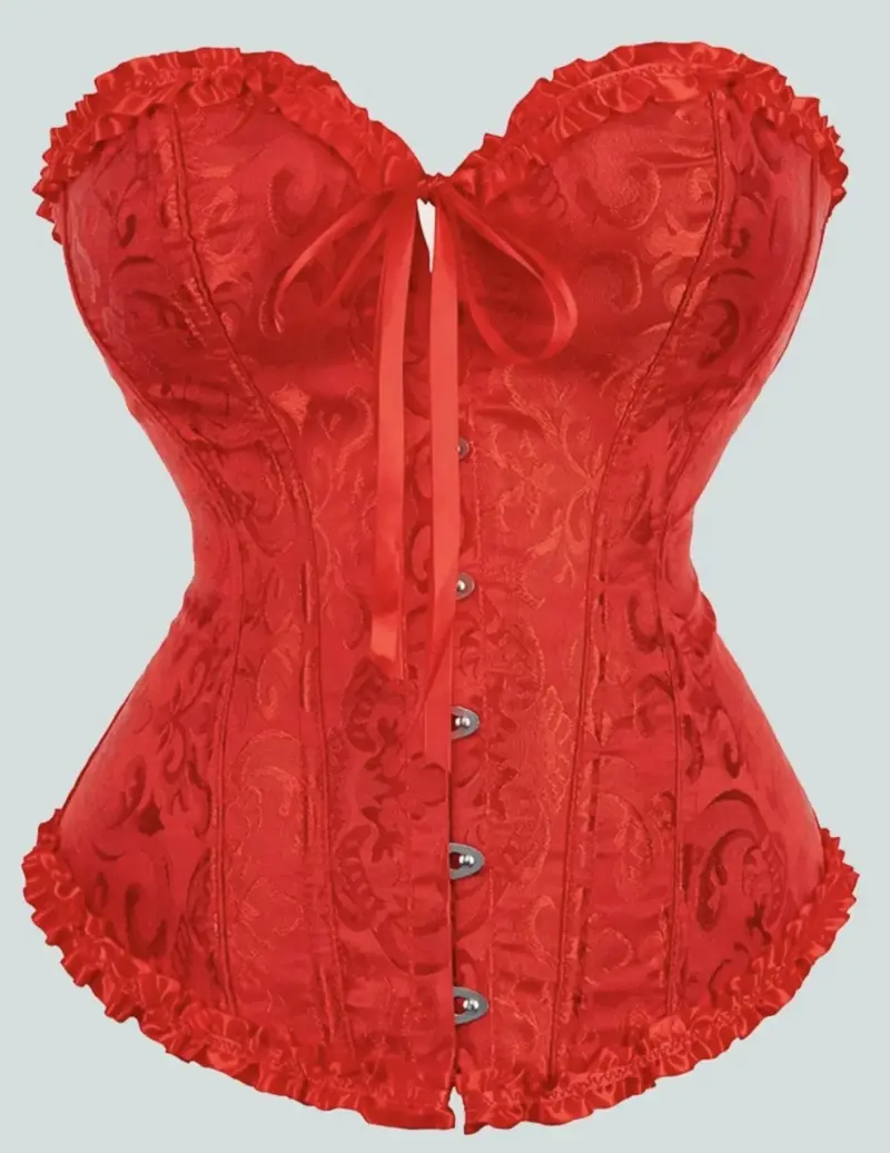 Corset rojo con encaje y cierre frontal XXL - 1