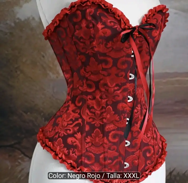 Corset rojo y negro con encaje talla XXXL - 2