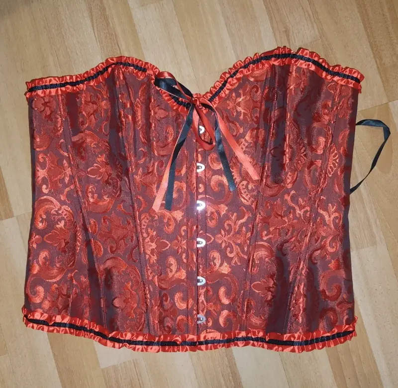 Corset rojo y negro con encaje talla XXXL - 6