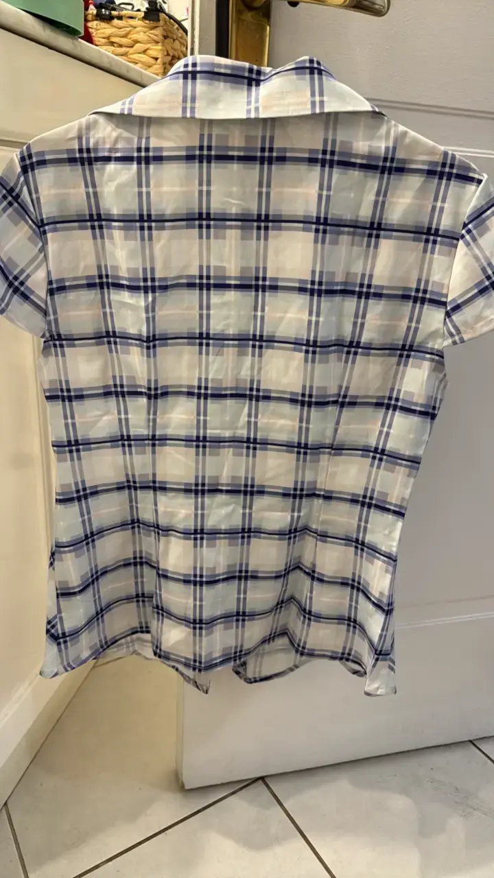 Blusa a cuadros azul y blanco para mujer - 2