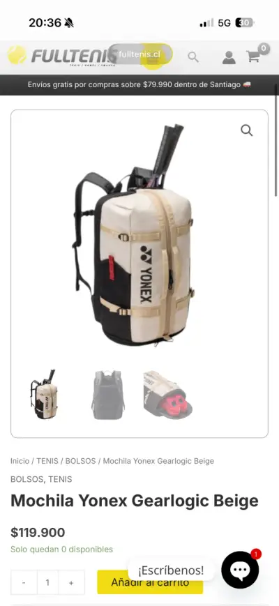 Mochila Yonex Gearlogic Beige para Tenis - miniatura 1