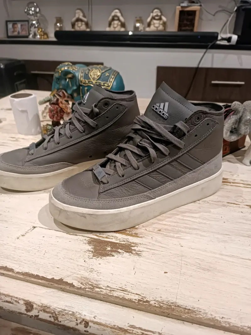 Zapatillas Adidas grises de cuero y poliéster - 3