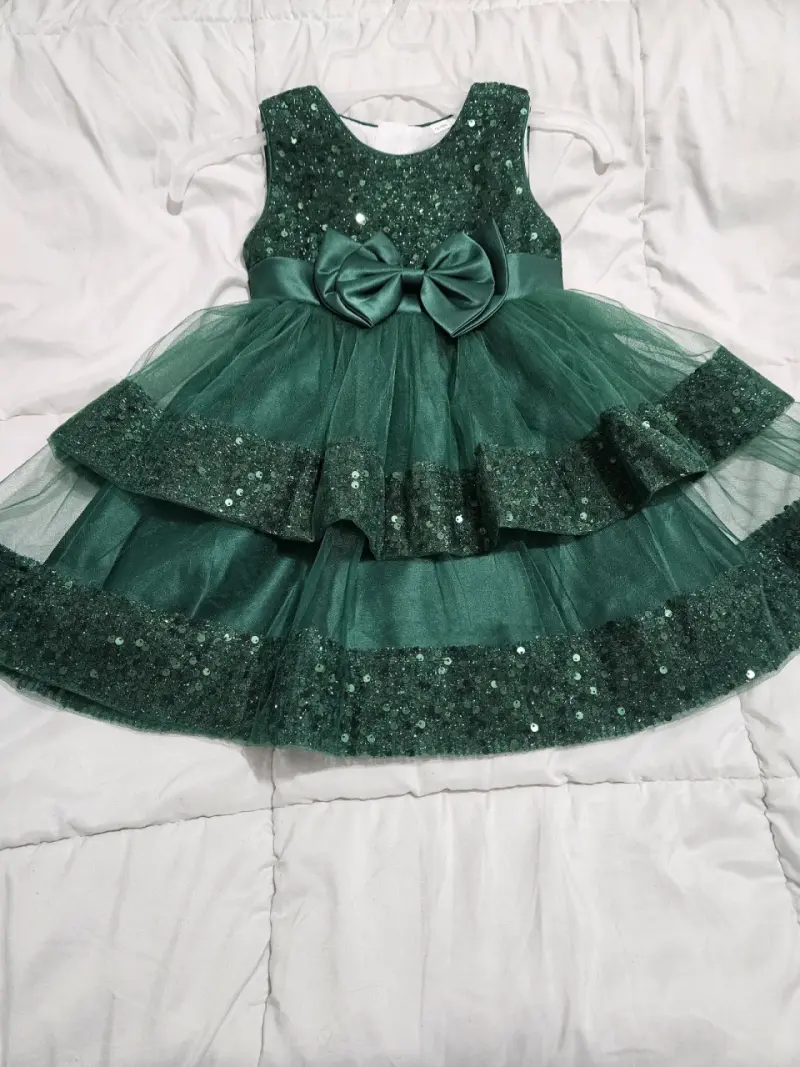 Vestido de fiesta verde para niña con lentejuelas - 2