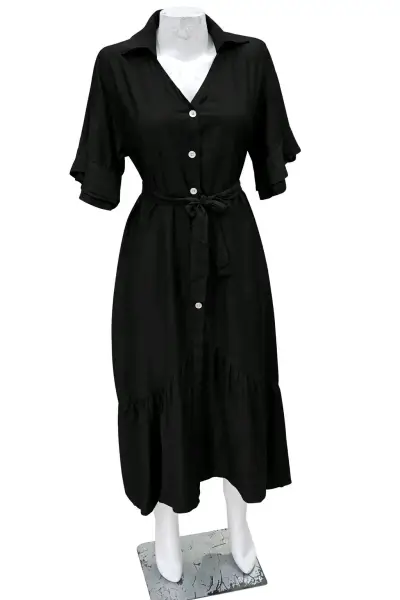 Vestido camisero midi con cinturón - miniatura 1