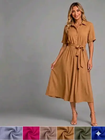 Vestido camisero midi con cinturón - miniatura 3
