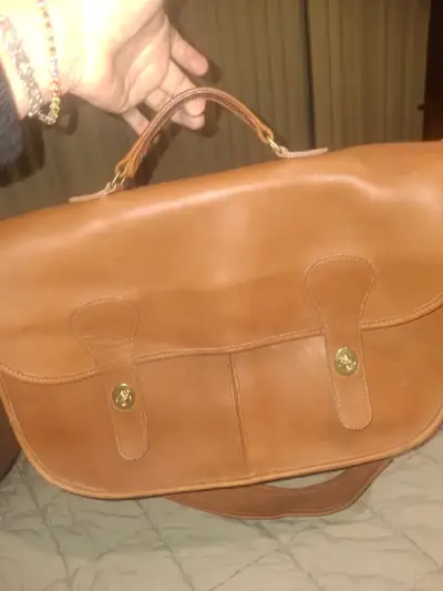 Bolso de cuero marrón Coach con cierre - miniatura 5