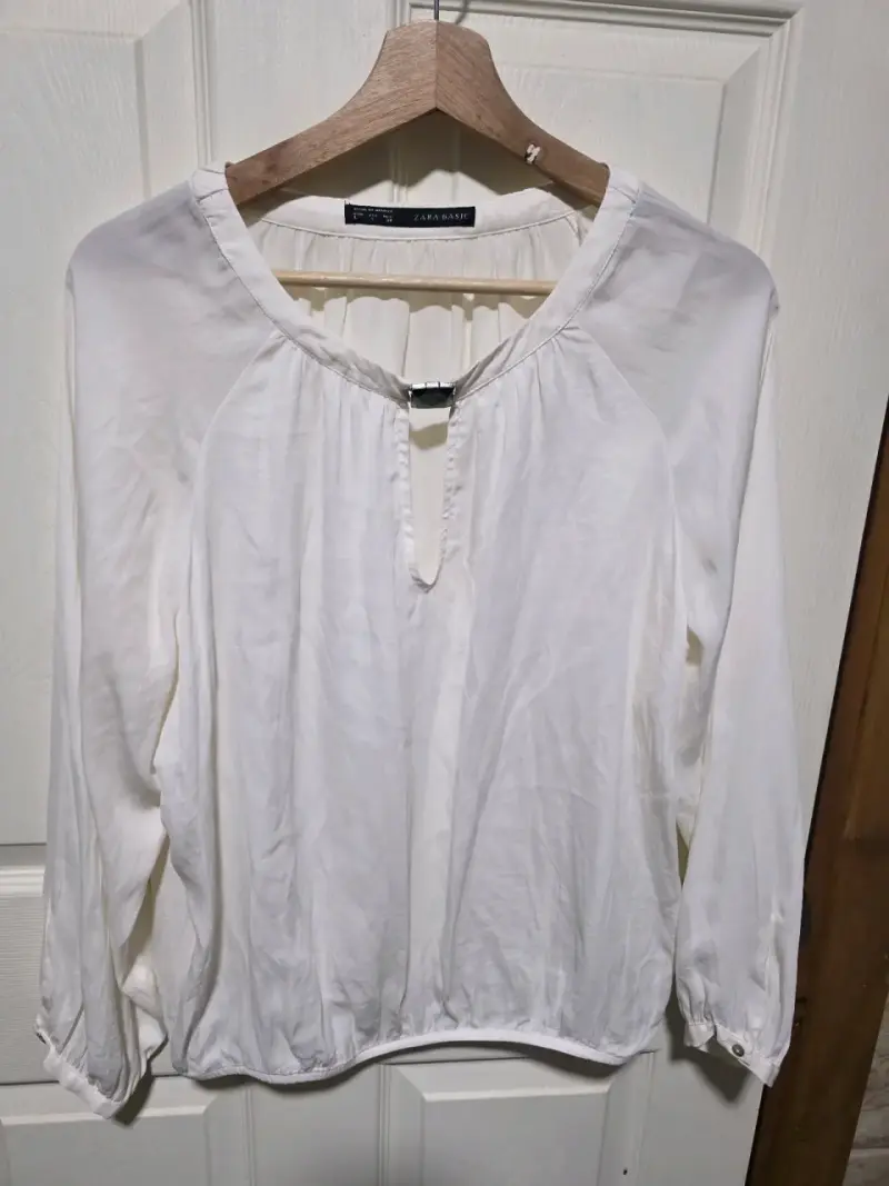 Blusa Blanca Zara Básica de Manga Larga