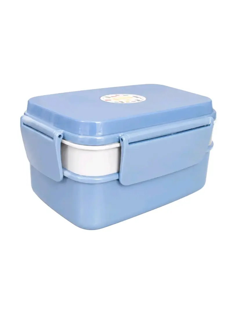 Lonchera de plástico azul con compartimentos - 1