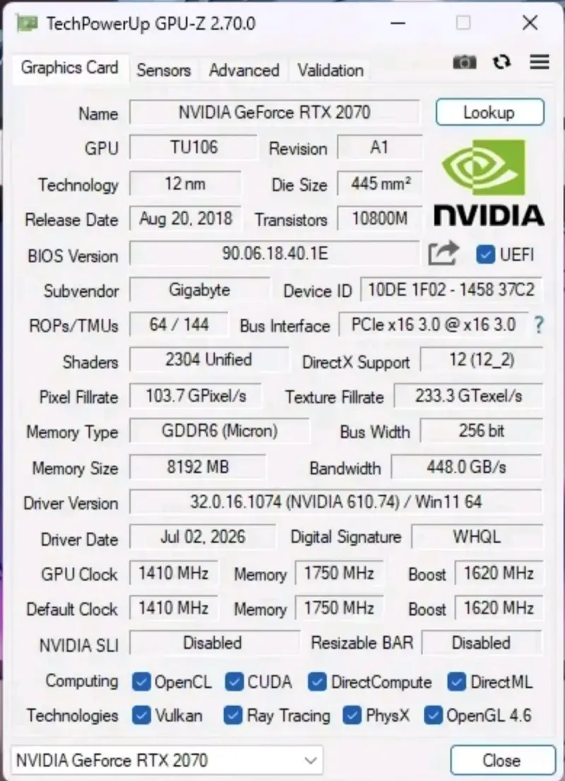 Tarjeta gráfica Gigabyte GeForce RTX 2070 8gb 3fan - 4