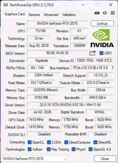 Tarjeta gráfica Gigabyte GeForce RTX 2070 8gb 3fan - miniatura 4