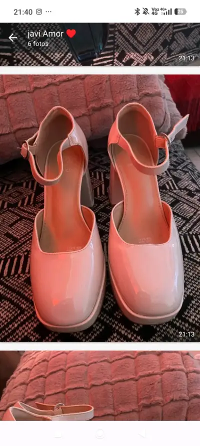 Zapatos de tacón alto color crema con correa - miniatura 1
